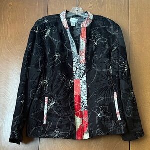 Chico’s Vintage Asian Inspired Silk Blend Zip Front Jacket Sz 3 (XL)